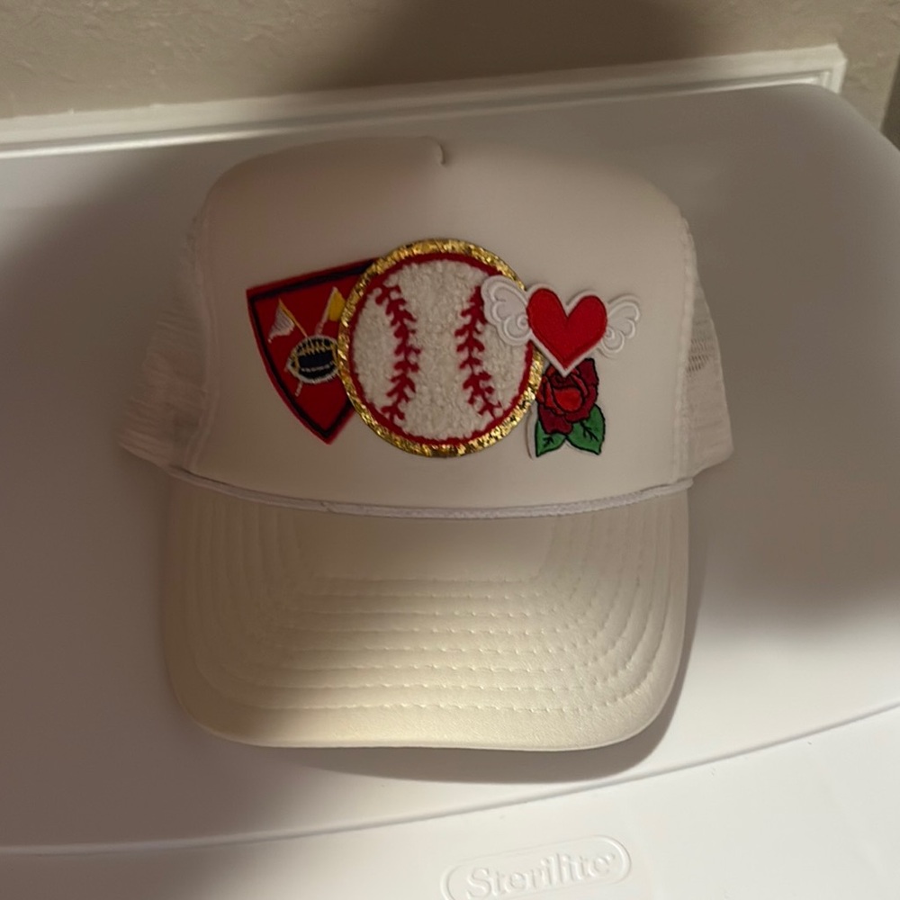 Kids Baseball Patch Trucker Hat - White